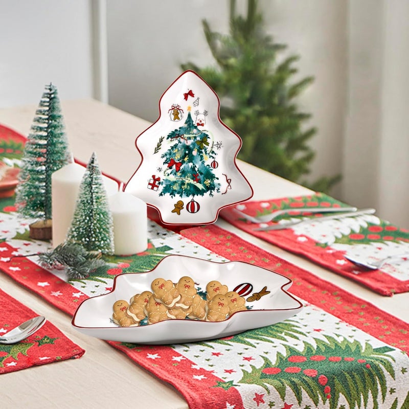 fMSDD 2 Pcs 6 Inch Christmas Tree Plates, Ceramic Spoon Rest for Stove Top - Cute Christmas Tree Shaped Spoon Holder Serving Tray Dish for Kitchen Countertop Table for Snack Cookies & Candy, Green Xmas Tree - Image 5